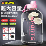 SZTAA大容量运动水杯水壶顿顿桶男士健身饮用塑料水瓶捅吸管2000ml吨桶 透白粉1800ml