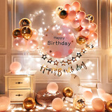 演绎 生日场景布置女孩生日装饰气球儿童生日快乐派对背景墙氛围布置