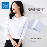 真维斯（Jeanswest）纯棉圆领长袖T恤女春秋季新款舒适透气打底衫内搭白色纯色上衣 白色【春季】 2XL 【建议135-150斤】 卡码拍小