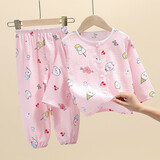 儿童睡衣男童纯棉纱布春秋款夏天家居服女童helloluobo新款小孩宝宝中小童婴儿夏季薄款空调服套装 田字格爱心 90码【适合身高86-95CM可开档】