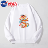 NASA PONY圆领红色长袖T恤男卫衣春秋季龙年本命年衣服亲子拜年服情侣装 白色 4XL