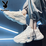 花花公子（PLAYBOY）老爹鞋男鞋2025夏季鞋子男士休闲鞋男厚底增高透气运动鞋 白色 42