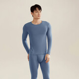 好波男秋衣套装素色棉氨高弹性圆领薄款打底内衣女修身秋衣秋裤HLL3.0 男士-灰蓝 XL (170)