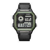 卡西欧（CASIO）男表小方块电子表 运动手表学生手表 多功能防水男士手表 小方表尼龙带AE-1200WHB-1B
