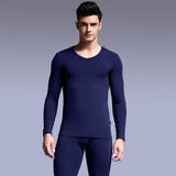 韩彩保暖内衣男春秋V领莫代尔棉秋衣秋裤打底男士套装 宝兰 XL