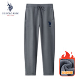 U.S. POLO ASSN.保罗运动休闲裤男加绒保暖冬季宽松直筒跑步长卫裤 灰色平口 3XL 