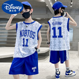 迪士尼（Disney）儿童装男童夏装套装2024新款夏季中大童篮球服背心男孩运动服速干 蓝色 130 cm
