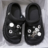 百慕倾臣洞洞鞋女士夏季可爱百搭家居新款防滑厚底户外两穿情侣包头凉拖男 黑色【芝麻街】 37-38 适合38-39（内长240MM）