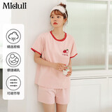 米度丽月子服夏季薄款孕妇哺乳睡衣短袖宽松产后喂奶衣家居服套装 粉红 XL码（建议130-160斤左右）
