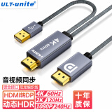 ULT-unite优籁特HDMI转DP转换器头4K60Hz高清USB独立供电笔记本电脑拓展显卡接显示器电视视频连接线编织1米