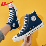 回力男鞋高帮鞋男韩版潮流春季新款帆布鞋子男板鞋男街头男鞋情侣 深蓝色473T 41