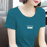 尚涛t恤女短袖2023夏季女装新款韩版中年女装百搭时尚体恤上衣打底衫 孔雀蓝 XL  建议110-120斤