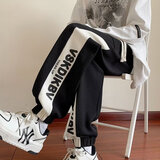 晗鲨裤子男秋季美式休闲裤男士运动卫裤秋冬加绒加厚阔腿宽松束脚长裤 黑色常规 XL (120-140斤)