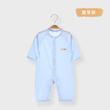 婧麒婴儿衣服夏季薄款新生宝宝提花连体衣纯棉空调服爬服夏装单件 小鲸鱼蓝 73cm