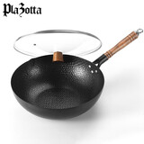 plazotta seit 1893德国 铁锅炒锅锻打锤纹炒锅老式无涂层电磁炉通用32cm 黑色 32cm