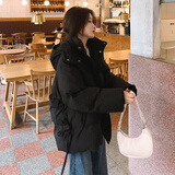 妍莉芬（yanlifen）黑色连帽羽绒棉服女短款2025年冬季新款加厚棉袄小个子棉衣外套女 黑色 S 约105斤以内