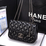 天香秀丽小金球链条包包女2025新款潮方胖子真皮小香风菱格包单肩斜挎小包 黑色珍珠钨链