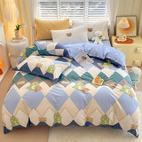 花熙雨100%全棉被套单件 1.5米单人纯棉被罩150斜纹条纹格子双人大被套 S逃逃龙 220*240cm单件被套(花型横向)