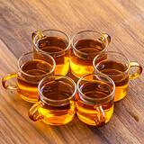 瓷牌茗 玻璃杯子耐热透明玻璃品茗杯小茶杯带把水杯功夫茶具主人杯耳杯小茶碗6个装 （金黄色）6个把杯