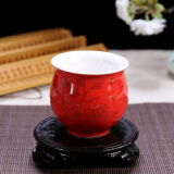 融诚陶瓷双层茶杯单杯白瓷品茗杯个人杯防烫功夫茶具套装主人杯 双层【单杯】满堂红