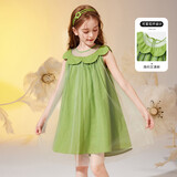 森林与孩子女童连衣裙2024夏中大童无袖花边领甜美网纱公主裙 绿色 150 