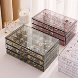 木丁丁首饰收纳盒透明多层大容量戒指耳钉项链教师节520情人节礼物抽屉 首饰收纳盒透黑3层