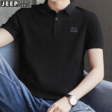 吉普（JEEP）短袖t恤男宽松翻领夏季新款纯色棉质商务休闲男士半袖体恤上衣 黑色 XL(建议145-160斤)