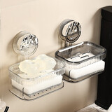 尊慕斯（ZUNMOS）肥皂盒壁挂式免打孔吸盘家用轻奢高档卫生间双层香皂盒沥水置物架 【波纹款】/透明银【带海绵】