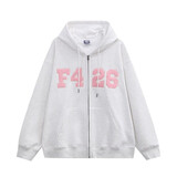 F426【赵露思许妍同款】国潮牌秋季宽松大logo格子贴布绣卫衣 粉花灰 XL