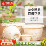 爱丽思（IRIS）爱丽思树脂波纹浮雕加厚花盆多肉绿萝植物塑料懒人家用花盆 12号浅米色 单盆+托（3套超值装）