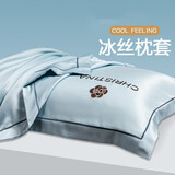 雅鹿水洗冰丝枕套一对装简约纯色刺绣枕头套单人夏天家用轻奢枕芯套 山茶花-风铃兰 枕套一对2只装 48cm*74cm