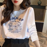 妃丽慕尚洋气正肩白色长袖t恤女加绒加厚秋冬卡通印花保暖内搭上衣打底衫 【薄款】380-317白色 L 建议120斤以内