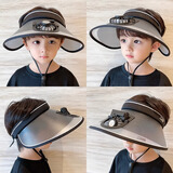 目丸儿童遮阳帽夏季男孩空顶帽宝宝防紫外线风扇帽男童防晒帽太阳帽子 黑色 1#13CM带风扇