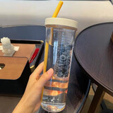 沐韩塑料水杯 吸管杯 泡茶杯子 大容量ins风学生便携果汁杯户外随手杯 清新黄-单杯【升级加厚】