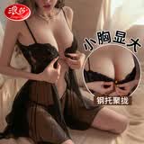 浪莎 情趣内衣 吊带睡衣女薄款冰丝家居服角色扮演钢托蕾丝裙sm丁字裤制服极污度诱惑性感开扣睡裙套装