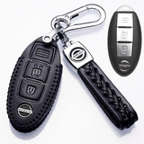 2022款日产奇骏钥匙套轩逸钥匙包逍客钥匙扣尼桑天籁楼兰途乐骐达途达蓝鸟劲客高档真皮专用女保护套壳链 A款黑色（一键启动 2键）