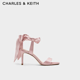 CHARLES&KEITH一字带缎面蝴蝶结绑带高跟凉鞋子女鞋生日礼物CK1-61720177 粉红色Pink 37