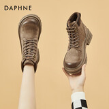 达芙妮大黄靴厚底马丁靴复古休闲工装靴短靴女4622605002卡其（单里）37