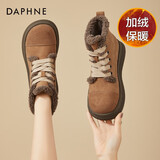 DAPHNE达芙妮雪地靴女新款秋冬保暖复古风棉鞋加绒加厚东北大棉靴 焦糖色 加绒 跟高3.5cm 38 (240mm)