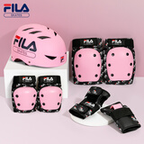 FILA斐乐轮滑护具套装护膝滑板头盔儿童滑冰自行车平衡车女防摔男成人 FILA甜美粉+粉色护具套装 S码(建议60-90斤)