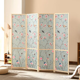 煦悦现代简约中式实木布艺屏风隔断玄关帘家用简易遮挡折叠可移动推拉折屏座屏酒店办公室客厅书房卧室餐厅 1.8米高x0.5米宽一扇