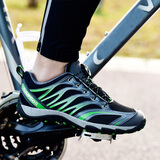 尚走（AUUPGO）无锁骑行鞋男夏季透气公路山地自行车鞋女非锁硬底单车装备运动鞋 633黑绿【旋钮鞋带-底有透气孔】 42