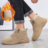 回力 Warrior 棉靴男士冬季保暖高帮休闲鞋 户外耐磨马丁靴防撞工装皮鞋 WPM(WZ)-0052 卡其 39