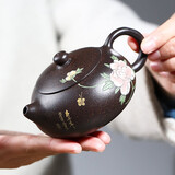 尊壶 宜兴紫砂壶西施茶壶名家手工茶具家用礼品泡茶器礼盒装 沈惠芳 泥绘扁西施 黑金刚 180ml