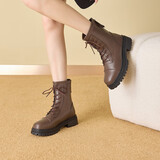 大东马丁靴2025年冬季新款欧美时尚粗跟短靴时尚百搭女鞋1135 咖啡色（绒里） 37