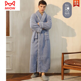 猫人（MiiOW）保暖男士秋冬季浴袍睡衣睡袍双层加厚加长款法兰绒冬天珊瑚绒连体 2102海青男 175(XL) 适合体重170斤内