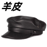 真皮帽子男女羊皮青年中老年秋冬机车鸭舌平顶帽报童帽韩版鸭舌帽 黑色 L(55-56CM)