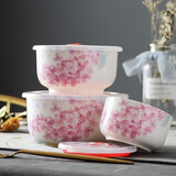 华光国瓷 抗菌骨瓷保鲜碗三件套 保鲜盒釉中彩 一人食泡面碗饭盒带盖 红玉含香