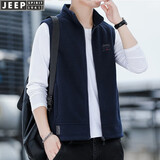 JEEP马甲男2025秋冬季新款休闲纯色无帽立领保暖男士摇粒绒加厚马甲潮 宝蓝色 XL