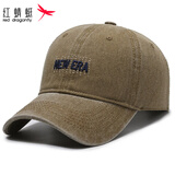 红蜻蜓（RED DRAGONFLY）户外复古帽子男士四季防晒遮阳帽软顶刺绣太阳帽宽檐显脸小棒球帽 米色 均码 帽围可调（56-60CM）